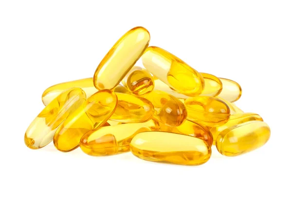 Beyaz arka plan üzerinde gelen balık yağı Omega 3 kapsülleri