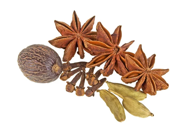 Beyaz arka plan üzerinde izole çeşitli baharatlar