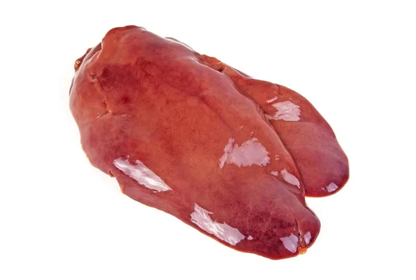 Hígado de pollo crudo aislado sobre fondo blanco — Foto de Stock
