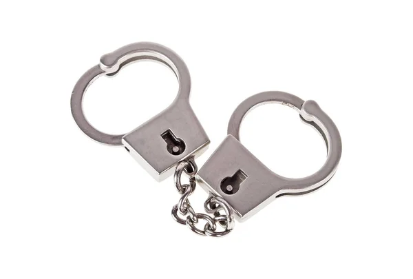 Silver handcuffs on white background — Stock Photo, Image