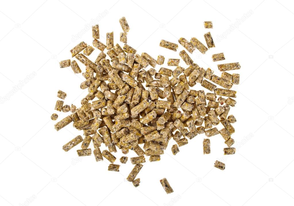 Pelleted compound feed Isolated on white background, wheatfeed p