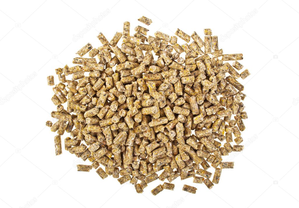 Pelleted compound feed Isolated on white background, wheatfeed p