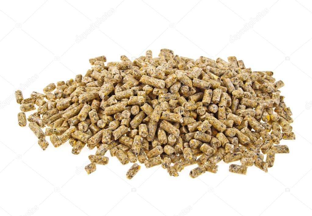 Pelleted compound feed Isolated on white background, wheatfeed p