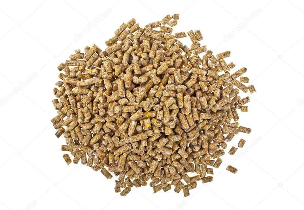 Pelleted compound feed Isolated on white background, wheatfeed p