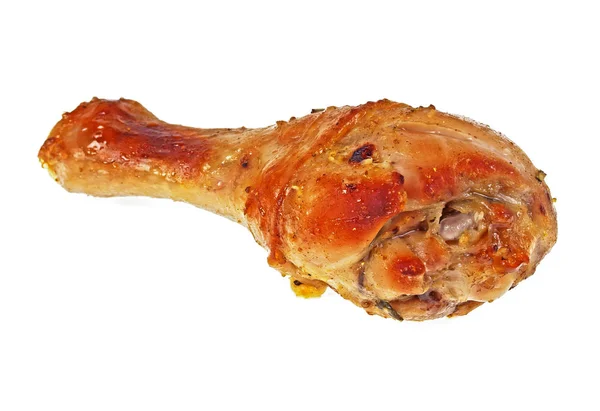Smažené kuřecí stehno na bílém pozadí — Stock fotografie