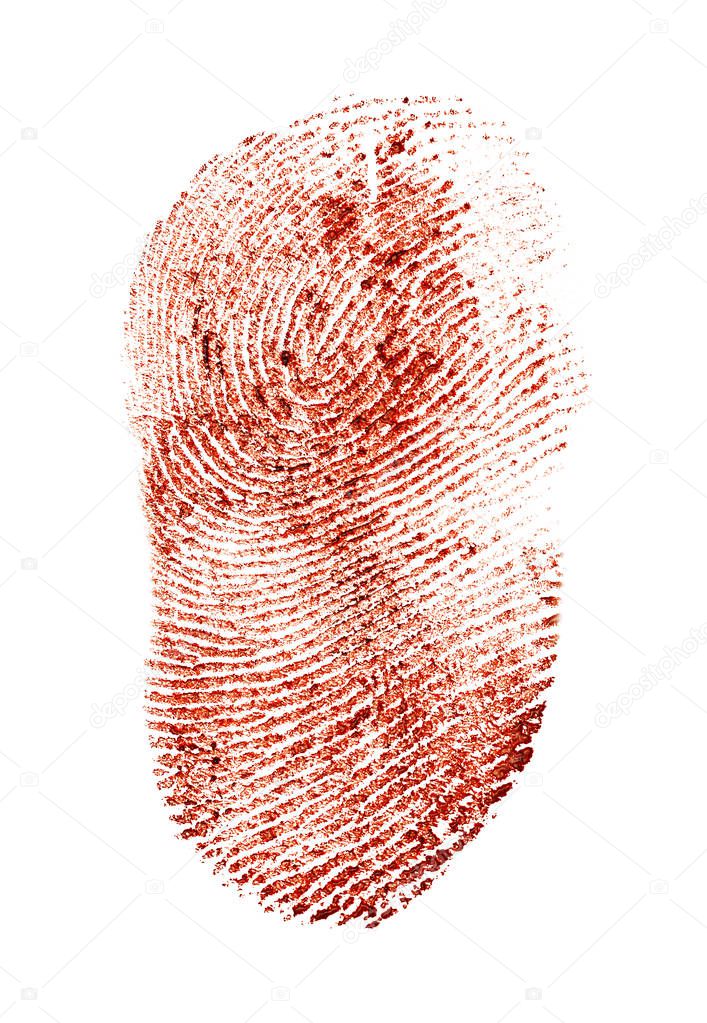 Bloody fingerprint on a white background