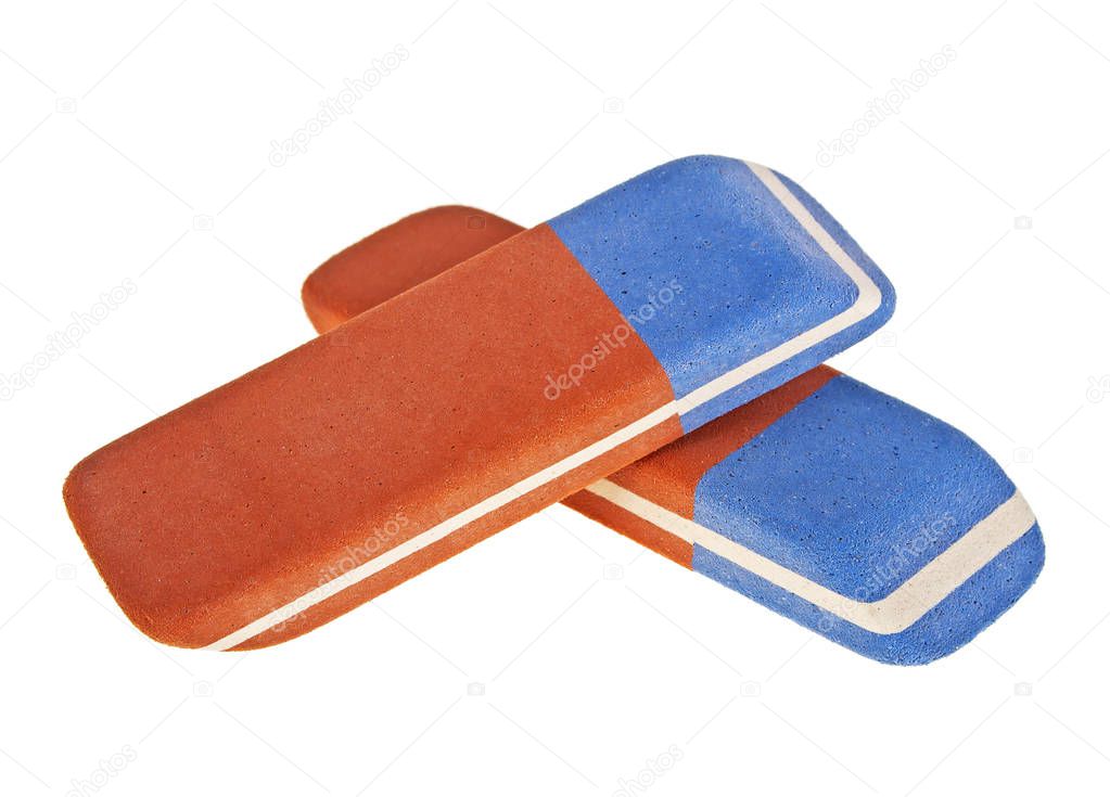 Close up of an eraser on white background