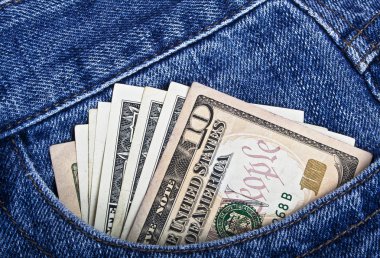 Amerikan Doları mavi kot pantolon cebinden yapıştırma