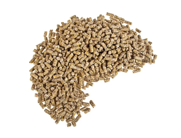 Pellets de Wheatfeed, pienso compuesto granulado sobre un fondo blanco — Foto de Stock