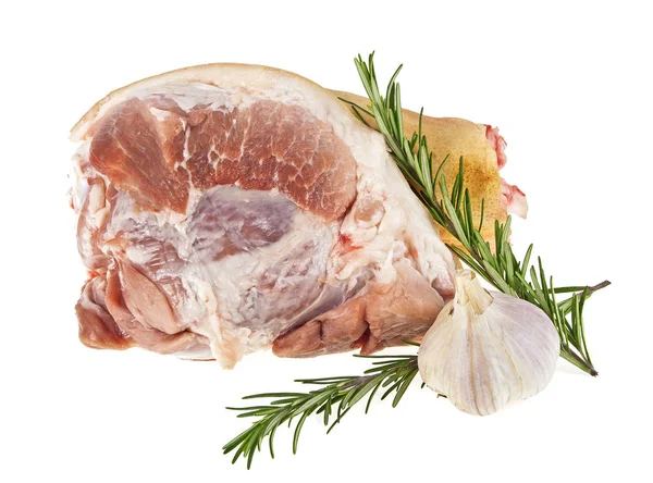 Golonka wieprzowa z rozmarynem i czosnkiem na białym tle — Zdjęcie stockowe