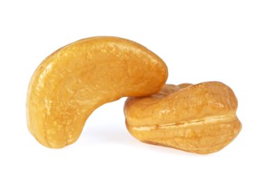 Beyaz bir arka planda, closeup iki kaju fıstığı