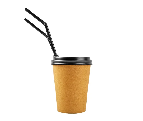 Blank tirar copo de café kraft isolado no fundo branco — Fotografia de Stock