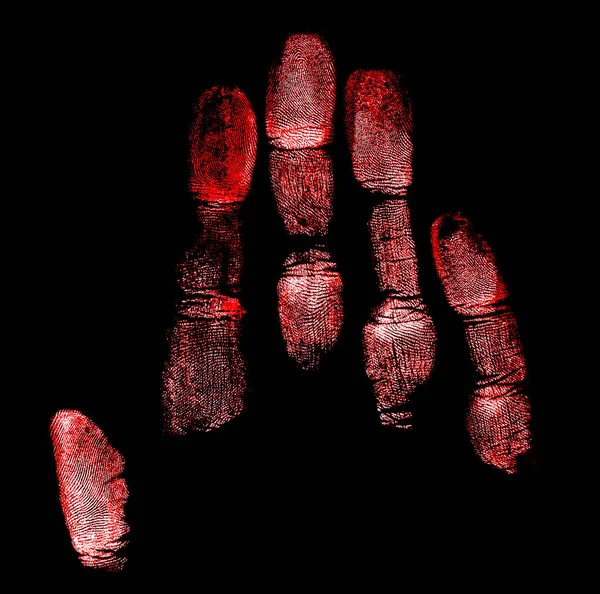 Huella de mano roja sobre fondo negro —  Fotos de Stock