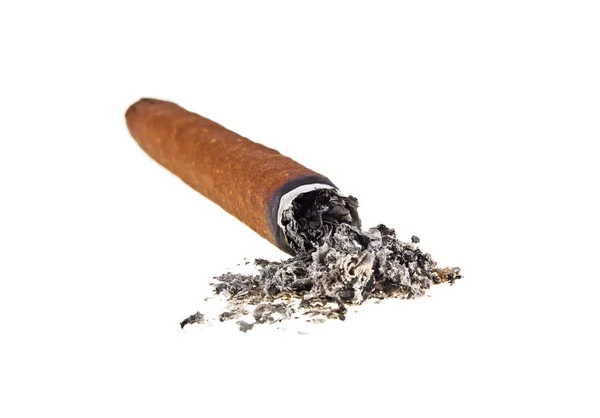 Bruin sigaar verbrand op witte achtergrond — Stockfoto
