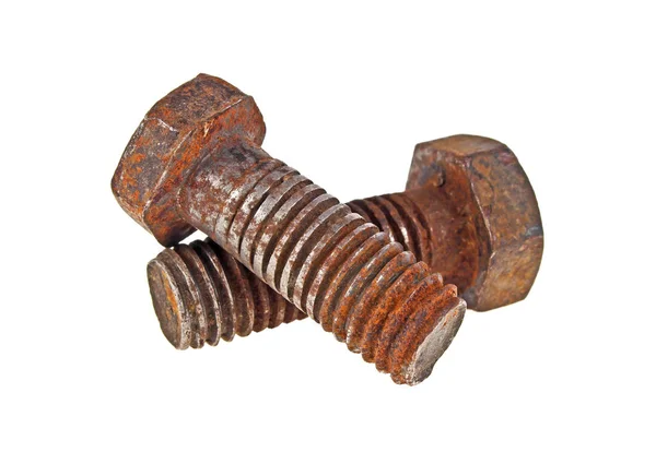 Close-up of rusty bolts isolated on a white background — Stock Photo, Image