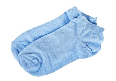 Beyaz zemin üzerine mavi çorap