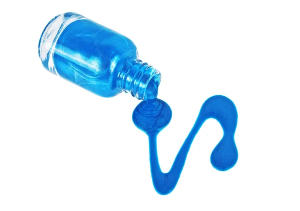 Blaue Nagellackflasche mit Spritzern isoliert auf weißem Backgro — Stockfoto