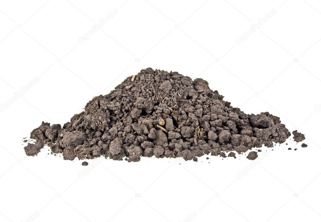 Pile heap of soil humus isolated on white background