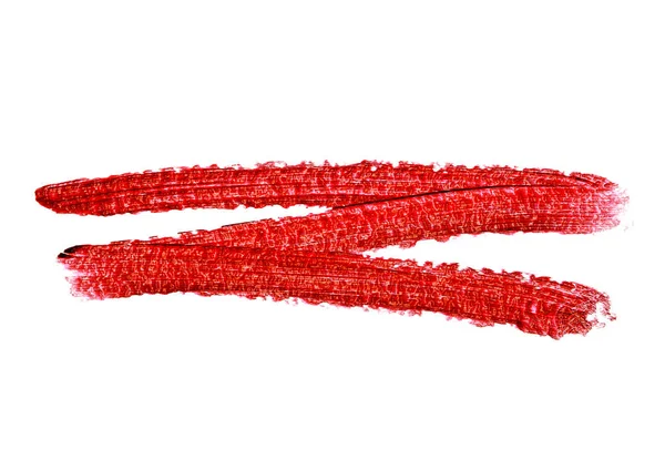 Frotis de lápiz labial rojo aislado sobre fondo blanco — Foto de Stock