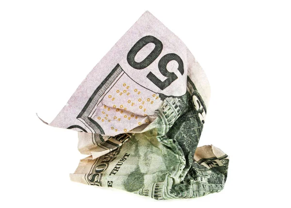 Crumpled nota de cinquenta dólares no fundo branco — Fotografia de Stock