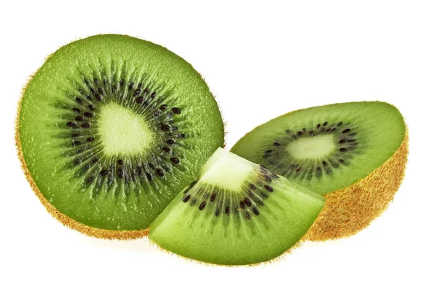 Kiwi frutas e segmentos fatiados isolados sobre fundo branco — Fotografia de Stock