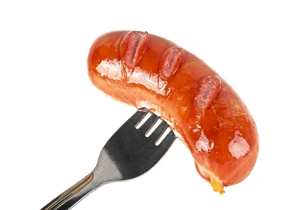 Grillwurst auf einer Gabel isoliert auf weißem Hintergrund — Stockfoto