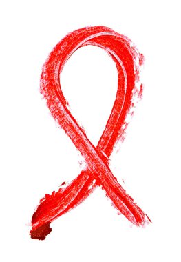 Kırmızı renk ruj kontur beyaz arka planda, AIDS konusunda yeniden
