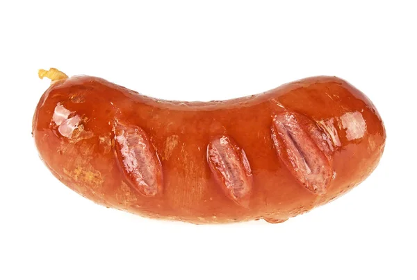 Вкусная жареная колбаса на белом фоне — стоковое фото