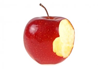 Beyaz bir arka plan üzerinde izole kırmızı ısırıldı elma