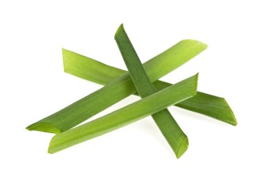 Beyaz bir arka plan üzerine kıyılmış yeşil soğan ot