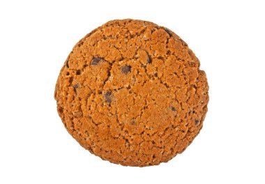 Beyaz arkaplanda izole edilmiş çikolatalı kurabiye, üst görünüm