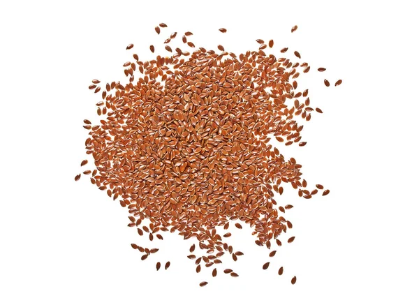 Kupie nasiona siemienia lnianego lub lnu na białym tle, widok z góry — Zdjęcie stockowe