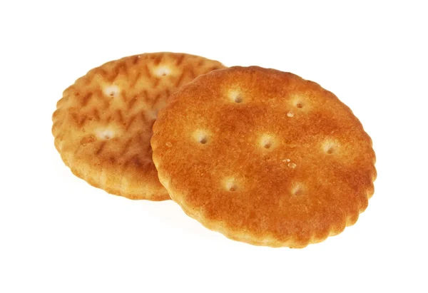 Due biscotti cracker isolati su sfondo bianco — Foto Stock