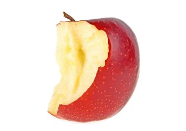 beyaz zemin üzerine kırmızı ısırıldı elma