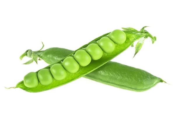 녹색 완두콩 흰색 배경에 고립의 포드 — 스톡 사진