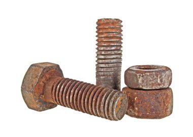 Paslı somunlar beyaz bir arka plan üzerinde kapat