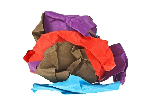 Colored crumpled papers isolated on a white background — Stock Photo, Image