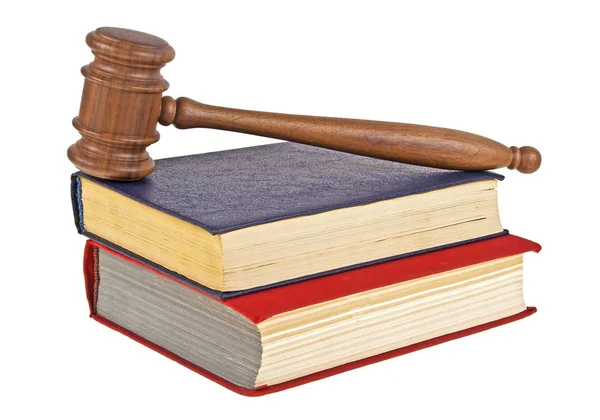 Giudice Gavel e due libri isolati su sfondo bianco — Foto Stock