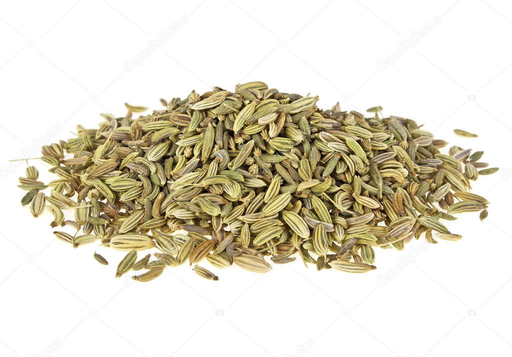 Fennel seeds on a white background