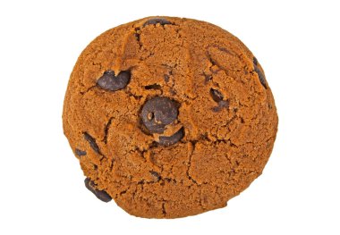 Beyaz arkaplanda izole edilmiş çikolatalı kurabiye, üst görünüm