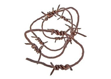 Paslı dikenli tel beyaz arka plan üzerinde