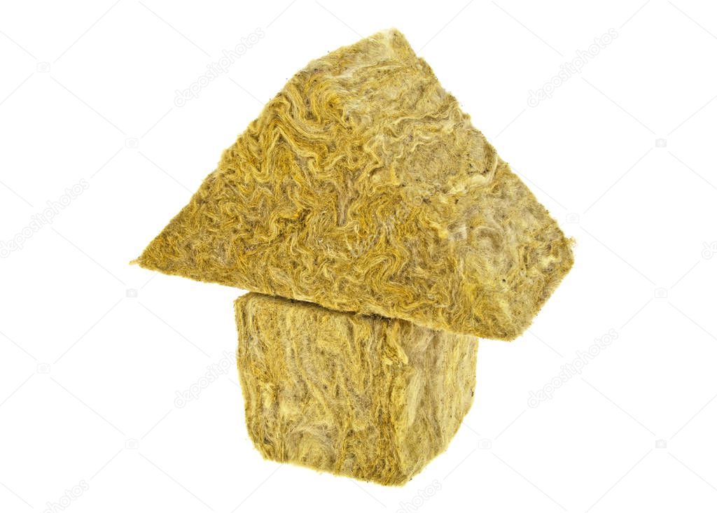 Pieces of glass wool on a white background