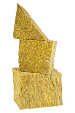 Beyaz bir arka plan üzerinde Taş mineral yün izolasyon