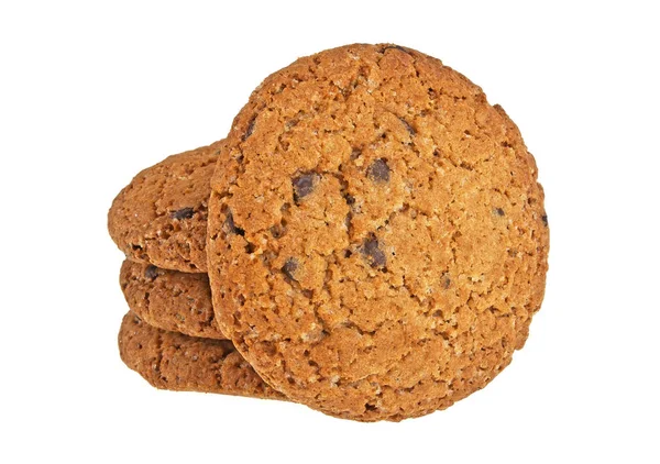 Beyaz arka planda çikolata parçalı kurabiyeler — Stok fotoğraf