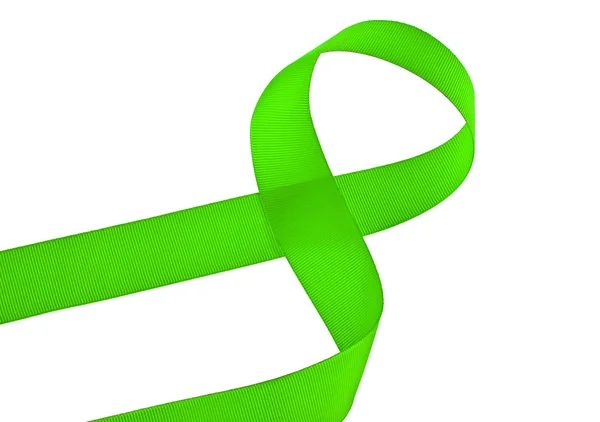 Cinta verde de sensibilización contra el cáncer sobre un fondo blanco — Foto de Stock
