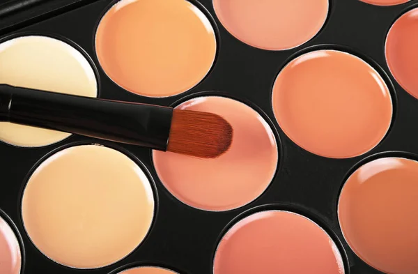 Brush for concealer and palette of professional makeup concealer — Stock Photo, Image