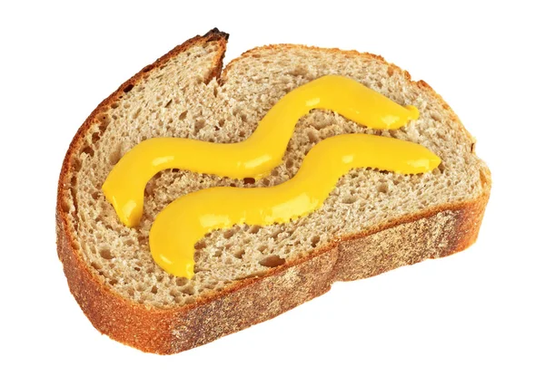 Dilim ekmek ve beyaz bir arka plan üzerinde izole hardal — Stok fotoğraf