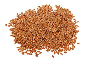 Linseeds beyaz bir arka plan üzerinde yığını