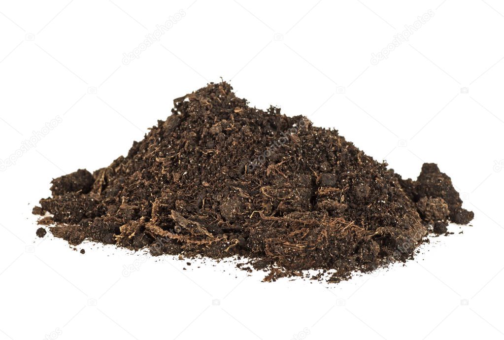 Heap of soil on a white background