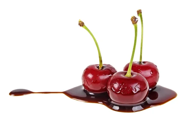 Group of chocolate covered cherries, white background — Stock Photo, Image